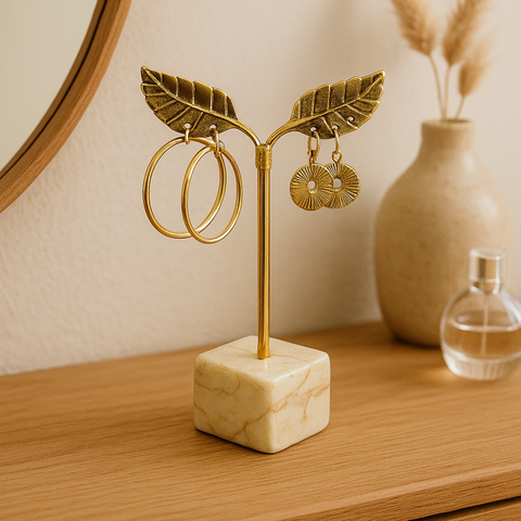 Handmade Brass Earring Display with Stone Base