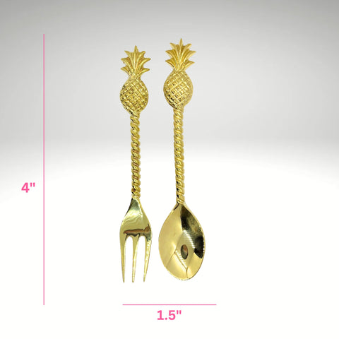 Brass Pineapple Cocktail Fork & Spoon Set