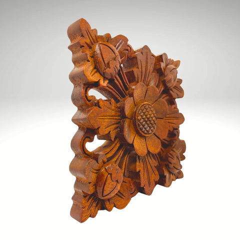 Hand-Carved Balinese Wood Mandala – 4x4" Wall Accent