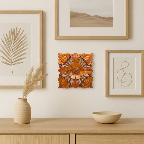 Hand-Carved Balinese Wood Mandala – 4x4" Wall Accent