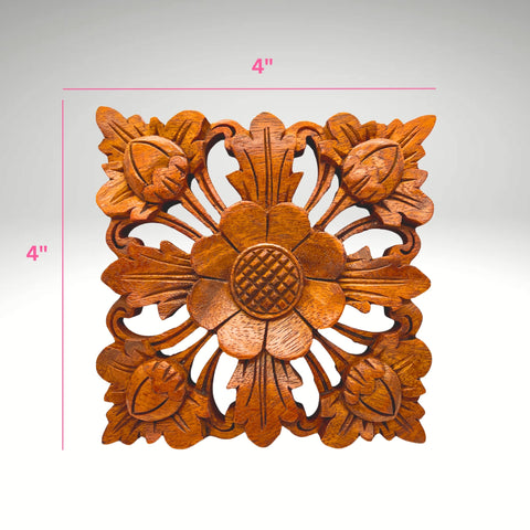 Hand-Carved Balinese Wood Mandala – 4x4" Wall Accent