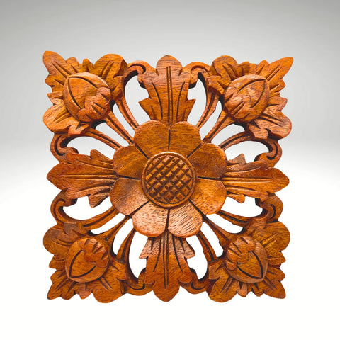 Hand-Carved Balinese Wood Mandala – 4x4" Wall Accent
