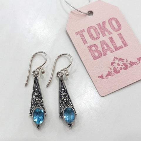 Bali Putri Sterling Silver & Blue Topaz Filigree Drop Earrings