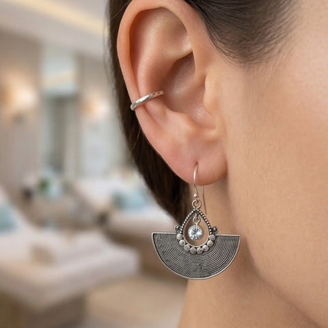 Santi Bali Blue Topaz & 925 Sterling Silver Fan Dangle Earrings