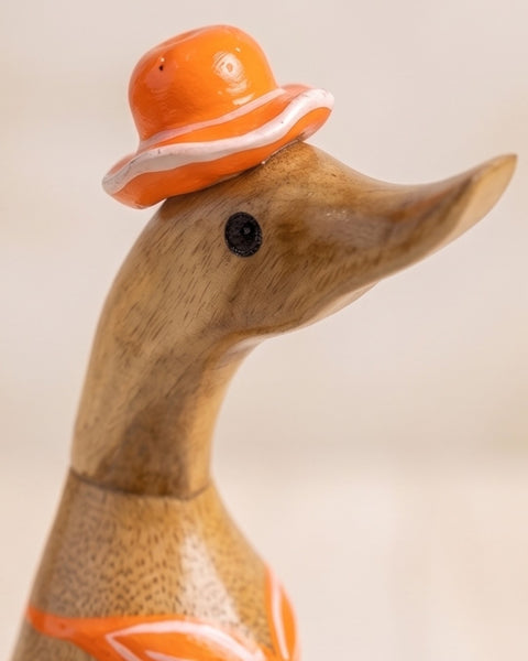Handmade Balinese Bamboo Wooden Duck Figurine in Orange Bikini and Flip Flops - 11" Unique Beach Decor & Collectible Gift
