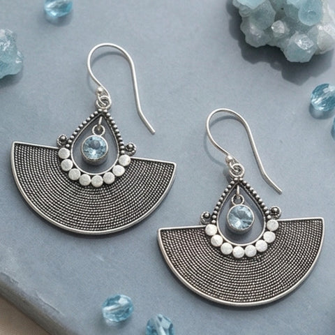 Santi Bali Blue Topaz & 925 Sterling Silver Fan Dangle Earrings