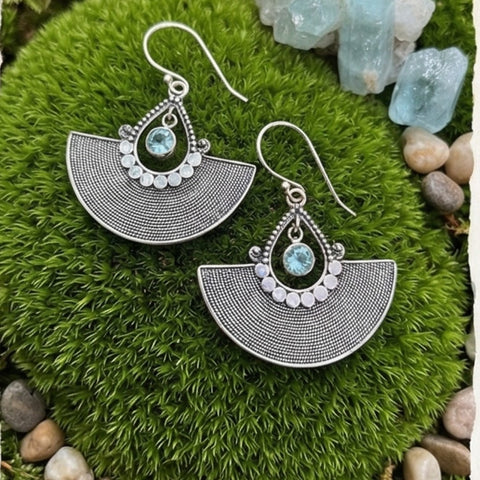 Santi Bali Blue Topaz & 925 Sterling Silver Fan Dangle Earrings