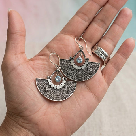 Santi Bali Blue Topaz & 925 Sterling Silver Fan Dangle Earrings