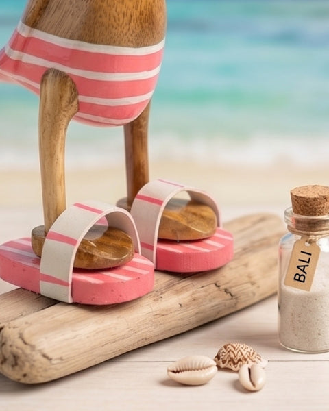 Handmade Balinese Bamboo Wooden Duck Figurine in Orange Bikini and Flip Flops - 11" Unique Beach Decor & Collectible Gift