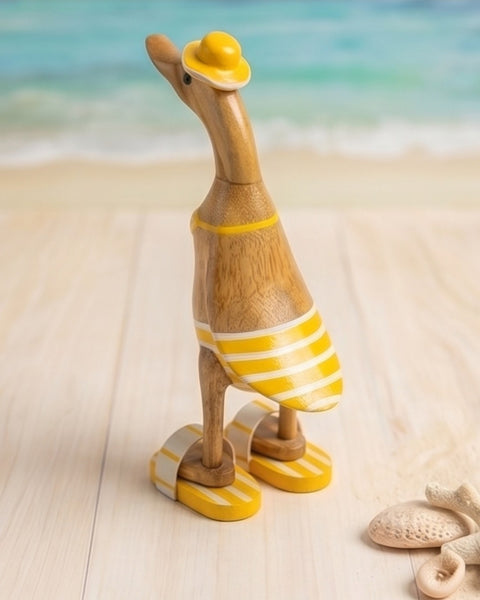 Handmade Balinese Bamboo Wooden Duck Figurine in Orange Bikini and Flip Flops - 11" Unique Beach Decor & Collectible Gift
