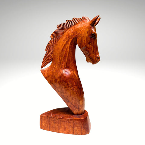 Hand-Carved Wooden Horse Bust – Bali Artisan Sculpture