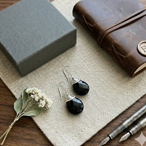 Bali Sita 925 Sterling Silver & Black Onyx Filigree Drop Earrings