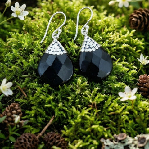 Bali Sita 925 Sterling Silver & Black Onyx Filigree Drop Earrings