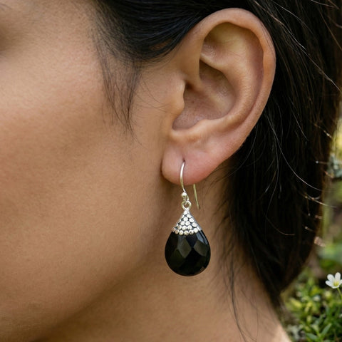 Bali Sita 925 Sterling Silver & Black Onyx Filigree Drop Earrings