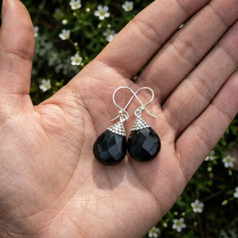Bali Sita 925 Sterling Silver & Black Onyx Filigree Drop Earrings