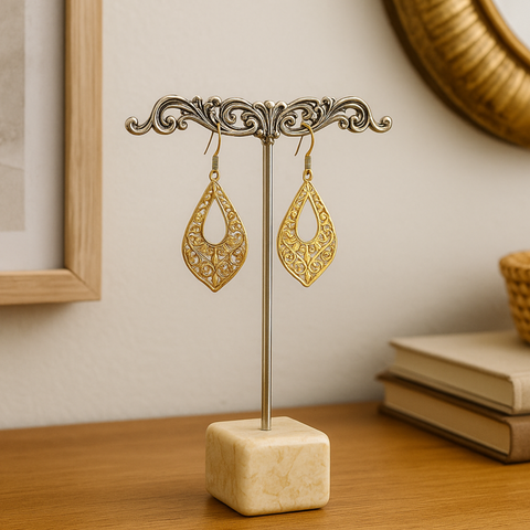 Elegant Silver-Plated Earring Holder with Stone Base