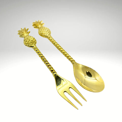 Brass Pineapple Cocktail Fork & Spoon Set