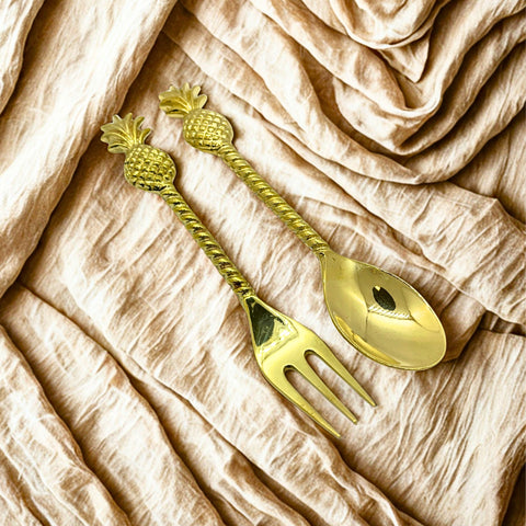 Brass Pineapple Cocktail Fork & Spoon Set