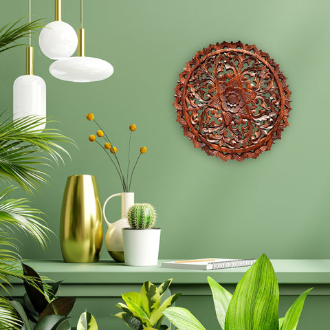 9-Inch Hand-Carved Balinese Wooden Mandala Wall Hanging