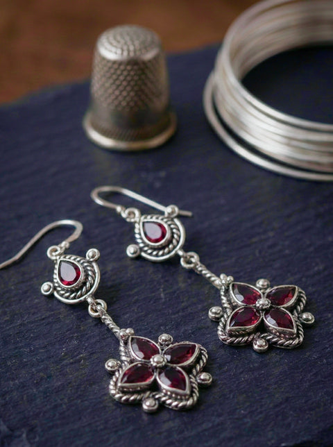 Dewi Bali Silver Garnet Earrings