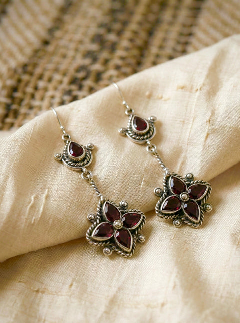 Dewi Bali Sterling Silver & Red Garnet Earrings – Handcrafted in Celuk