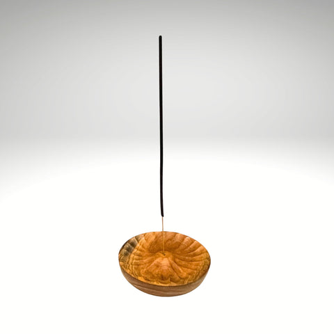 Hand-Carved Balinese Wooden Incense Holder – 3" Round