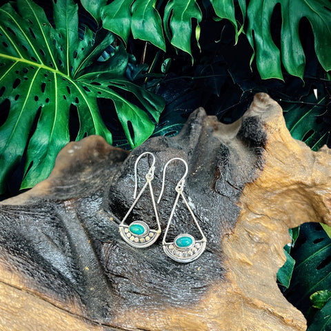 Aesthetic Boho Turquoise & Silver Earrings – Handcrafted Bali Style