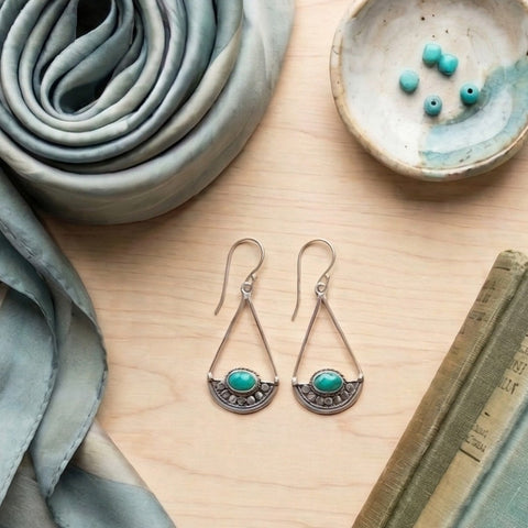Aesthetic Boho Turquoise & Silver Earrings – Handcrafted Bali Style