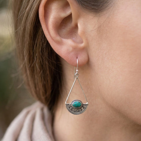 Aesthetic Boho Turquoise & Silver Earrings – Handcrafted Bali Style