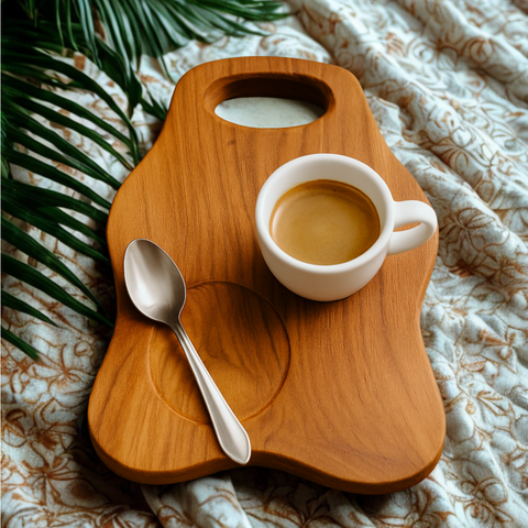 Teak Espresso Board – 6” x 4” Hand-Carved Mini Serving Tray